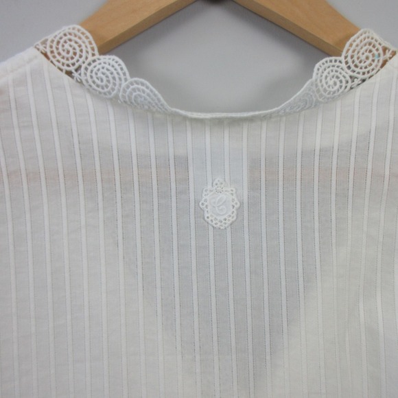 Celestine Pajama Set Women White Striped 100% Cotton Lace Trim Lounge Vtg 252 - Picture 8 of 16